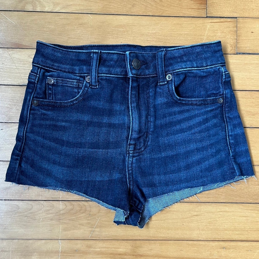 American Eagle Super Hi-Rise Shortie Dark Wash Denim Cutoff Shorts Size 0